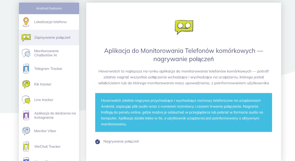 Hoverwatch posiada funkcję zdalnego rejestrowania zdarzeń na urzadzeniach