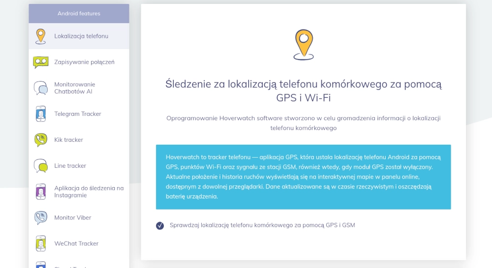 Hoverwatch umożliwia śledzenie aktualnej pozycji GPS